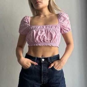 Pink Puff Sleeve Crop Top